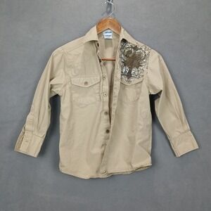 Uproar Western Shirt Boys Small Beige Cotton Tree Embroidered Cowboy Button Up